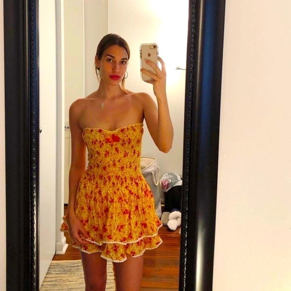 Poupette St Barth mini bandeau dress in yellow bouquet NWT - Picture 2 of 6